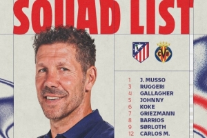 马竞vs黄潜名单：格列兹曼、阿尔瓦雷斯、尼古拉斯-冈萨雷斯在列