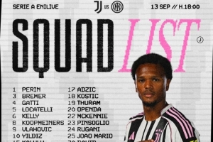 尤文国家德比大名单：弗拉霍维奇、戴维、奥蓬达、伊尔迪兹在列