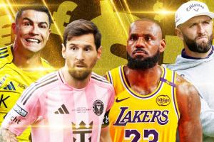 英媒盘点去年体坛收入榜：C罗1.92亿镑第1，梅西第3詹姆斯第4