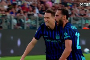 神了！恰尔汗奥卢胸部停球凌空抽射世界波 ，国米2-2扳平尤文