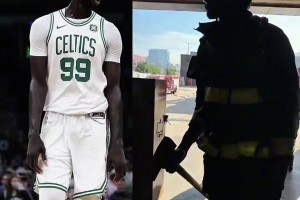 这是要转行？2米29的塔克-法尔进行消防员培训