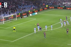 巴萨1-0塞尔塔！马科斯·阿隆索手球送点，莱万点射破门